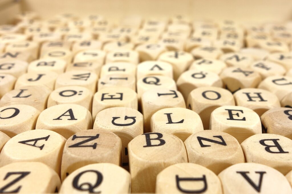 wooden cubes with letters